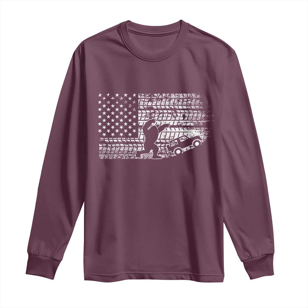 Bigfoot Offroad Car Long Sleeve Shirt Retro Sasquatch 4x4 UTV ATV Funny American Flag TS10 Maroon Print Your Wear