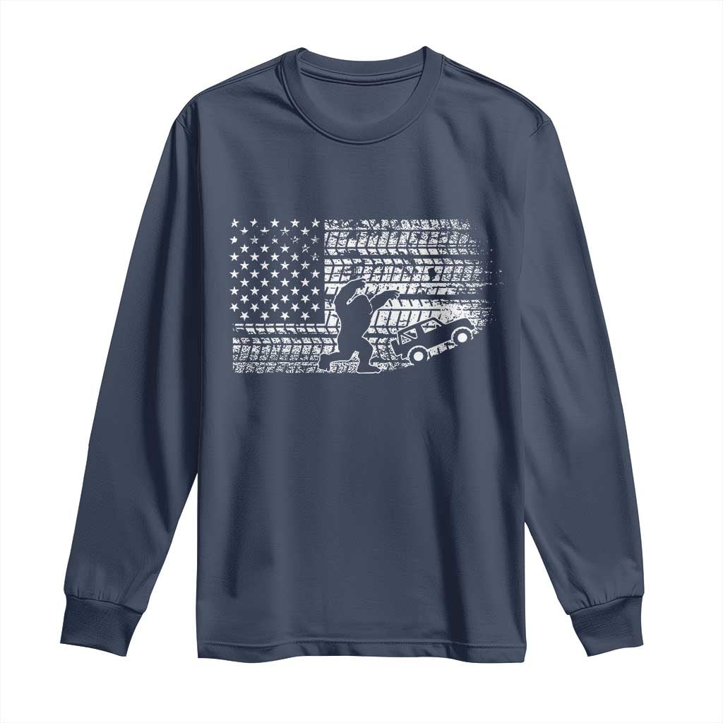 Bigfoot Offroad Car Long Sleeve Shirt Retro Sasquatch 4x4 UTV ATV Funny American Flag TS10 Navy Print Your Wear