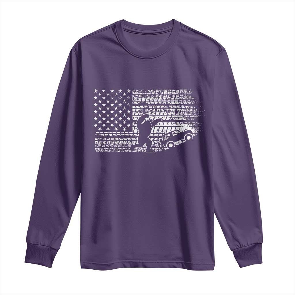 Bigfoot Offroad Car Long Sleeve Shirt Retro Sasquatch 4x4 UTV ATV Funny American Flag TS10 Purple Print Your Wear