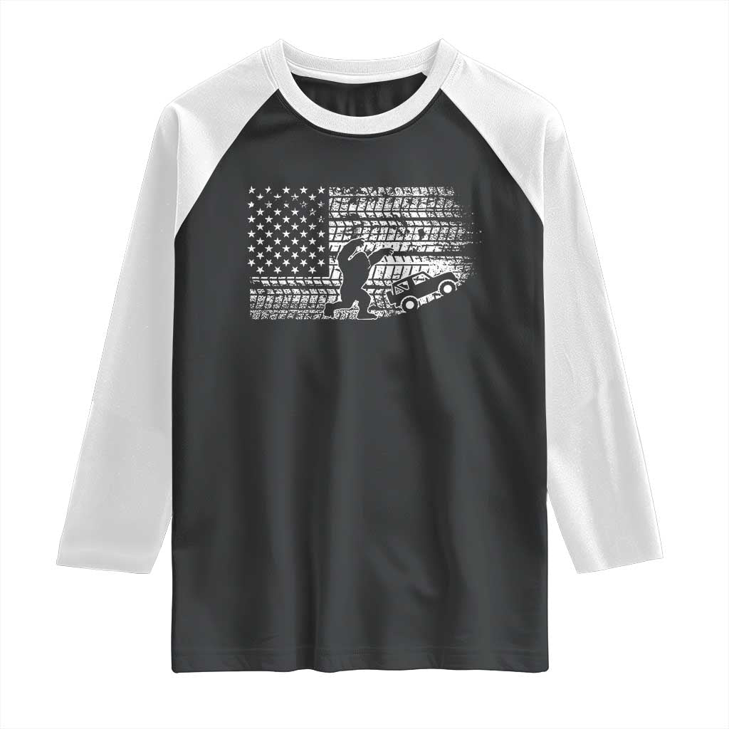 Bigfoot Offroad Car Raglan Shirt Retro Sasquatch 4x4 UTV ATV Funny American Flag TS10 Black White Print Your Wear