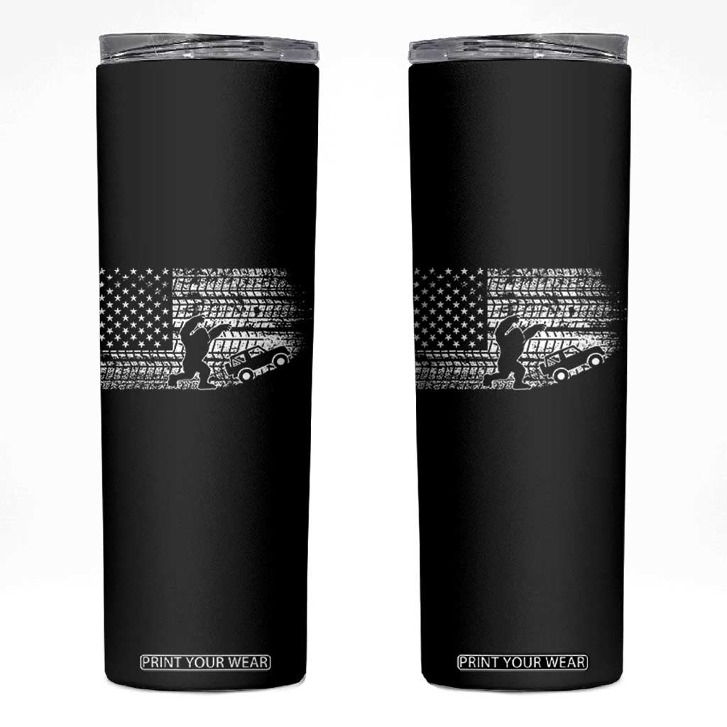 Bigfoot Offroad Car Skinny Tumbler Retro Sasquatch 4x4 UTV ATV Funny American Flag TS10 Black Print Your Wear