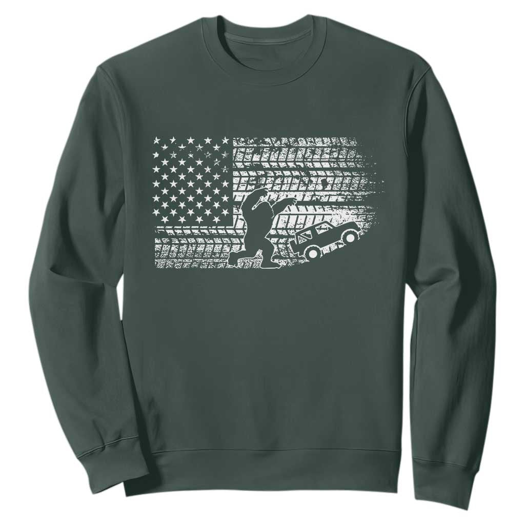 Bigfoot Offroad Car Sweatshirt Retro Sasquatch 4x4 UTV ATV Funny American Flag TS10 Dark Forest Green Print Your Wear