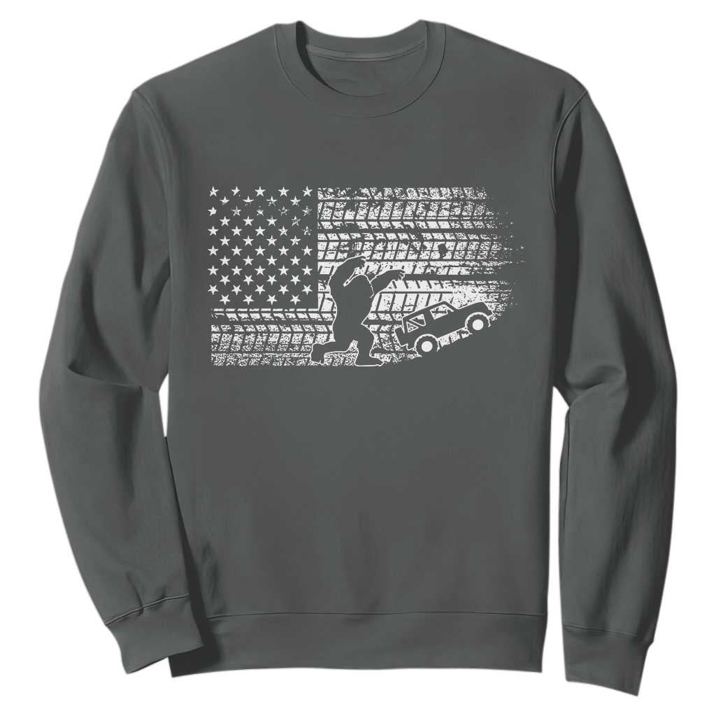 Bigfoot Offroad Car Sweatshirt Retro Sasquatch 4x4 UTV ATV Funny American Flag TS10 Dark Heather Print Your Wear