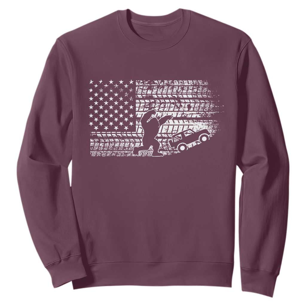 Bigfoot Offroad Car Sweatshirt Retro Sasquatch 4x4 UTV ATV Funny American Flag TS10 Maroon Print Your Wear