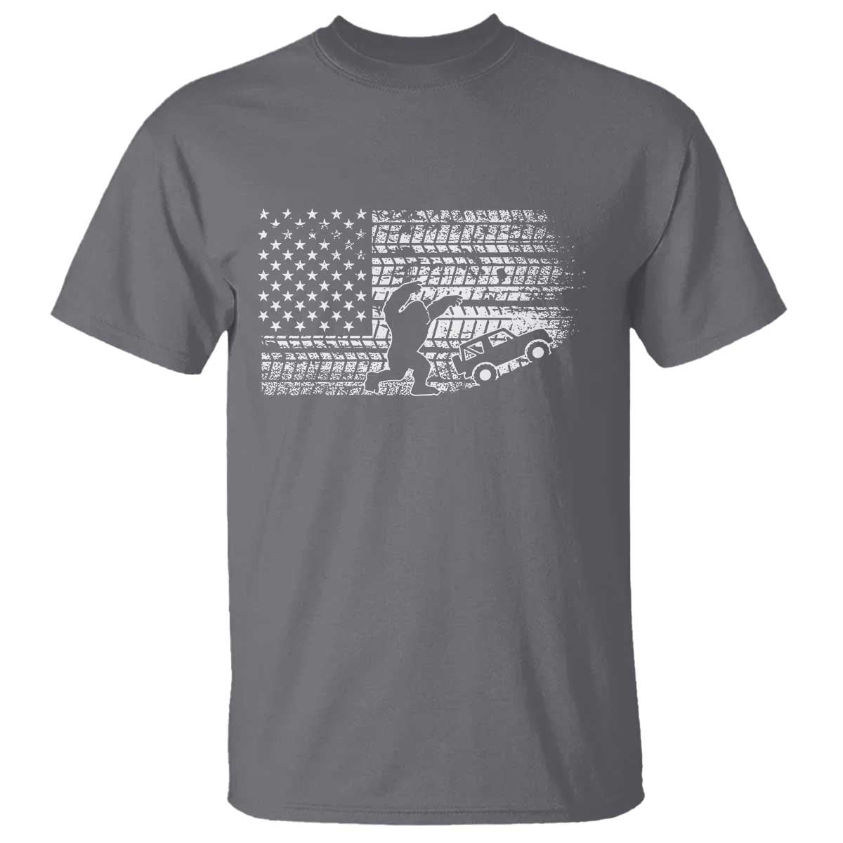 Bigfoot Offroad Car T Shirt Retro Sasquatch 4x4 UTV ATV Funny American Flag TS10 Charcoal Print Your Wear