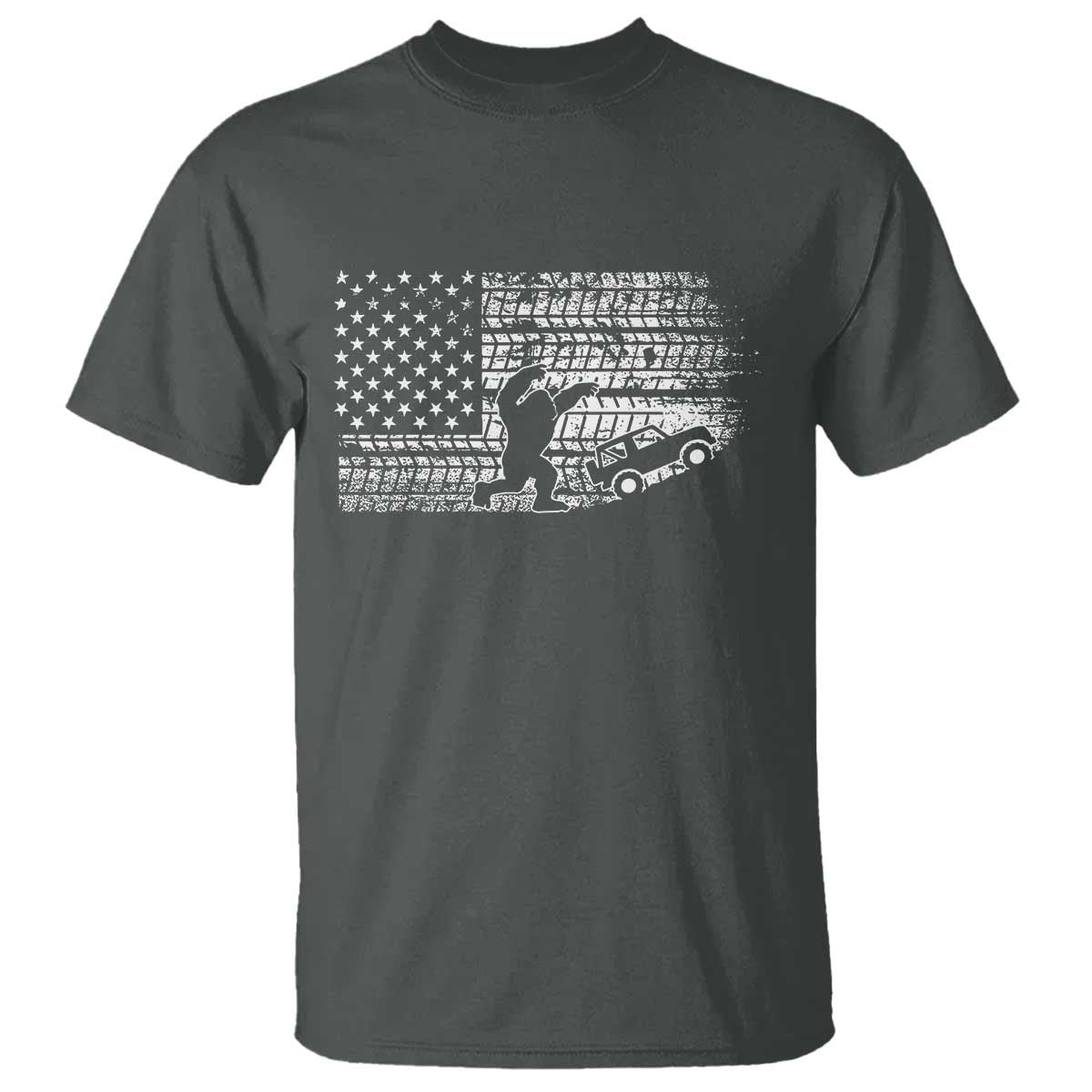 Bigfoot Offroad Car T Shirt Retro Sasquatch 4x4 UTV ATV Funny American Flag TS10 Dark Heather Print Your Wear