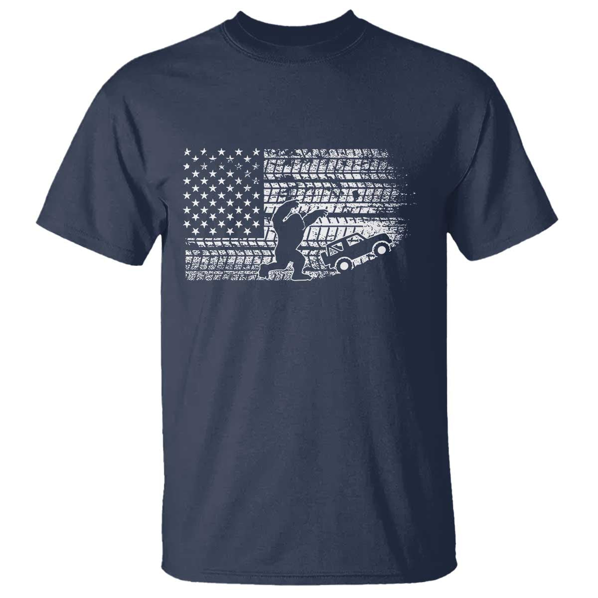 Bigfoot Offroad Car T Shirt Retro Sasquatch 4x4 UTV ATV Funny American Flag TS10 Navy Print Your Wear
