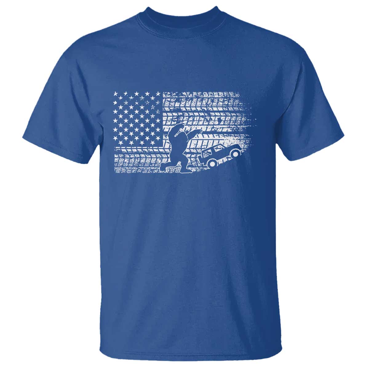 Bigfoot Offroad Car T Shirt Retro Sasquatch 4x4 UTV ATV Funny American Flag TS10 Royal Blue Print Your Wear