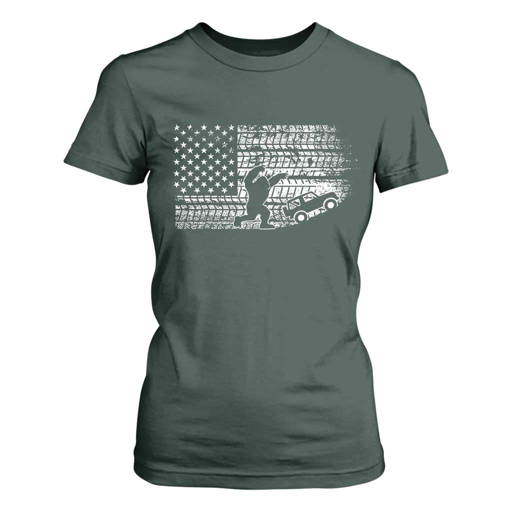 Bigfoot Offroad Car T Shirt For Women Retro Sasquatch 4x4 UTV ATV Funny American Flag TS10 Dark Forest Green Print Your Wear