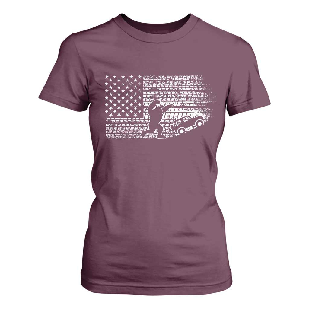 Bigfoot Offroad Car T Shirt For Women Retro Sasquatch 4x4 UTV ATV Funny American Flag TS10 Maroon Print Your Wear