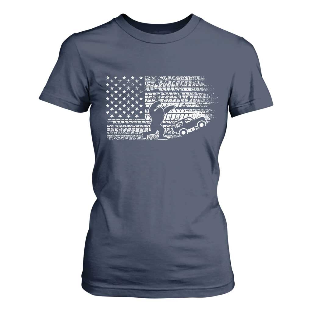 Bigfoot Offroad Car T Shirt For Women Retro Sasquatch 4x4 UTV ATV Funny American Flag TS10 Navy Print Your Wear