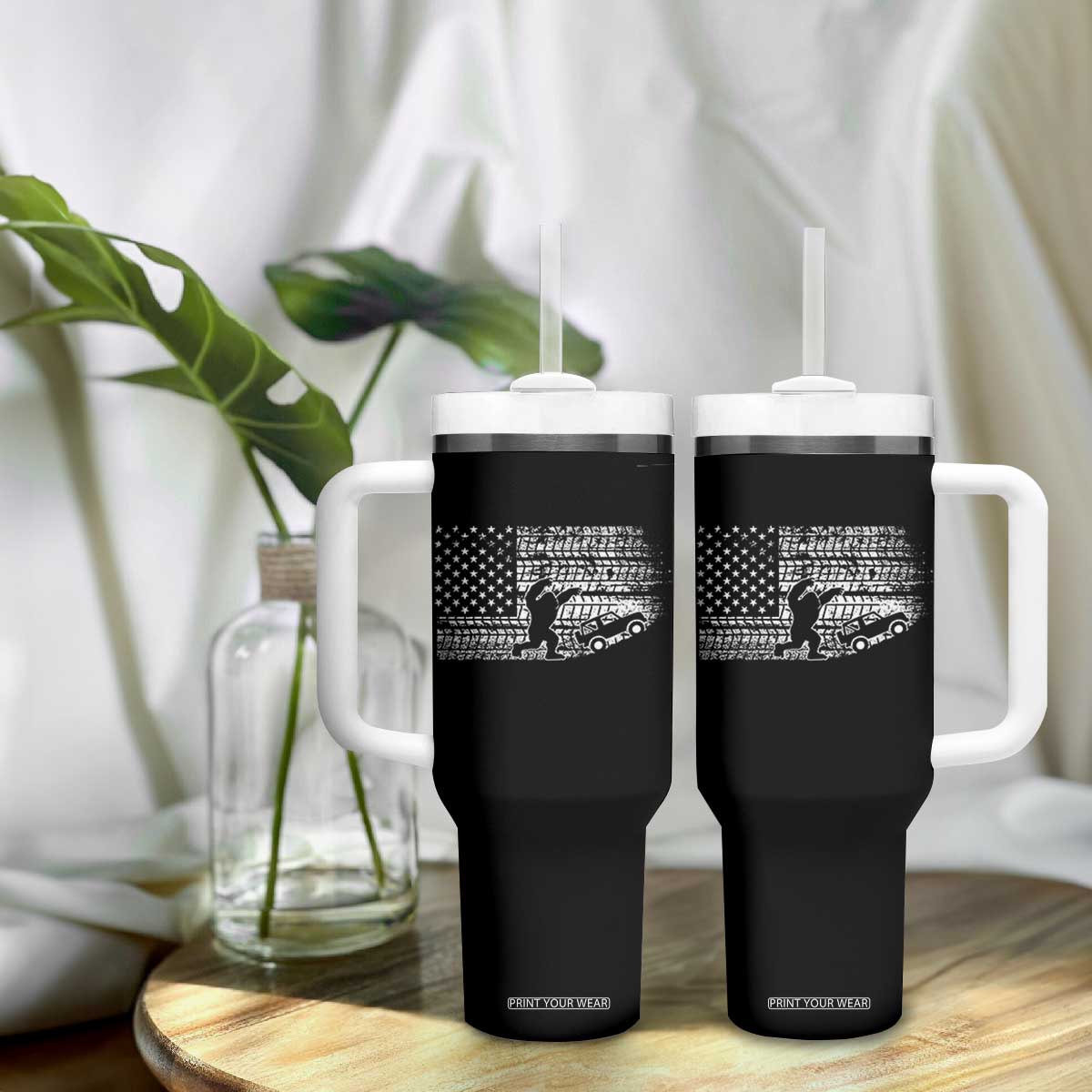Bigfoot Offroad Car Tumbler With Handle Retro Sasquatch 4x4 UTV ATV Funny American Flag TS10 Print Your Wear