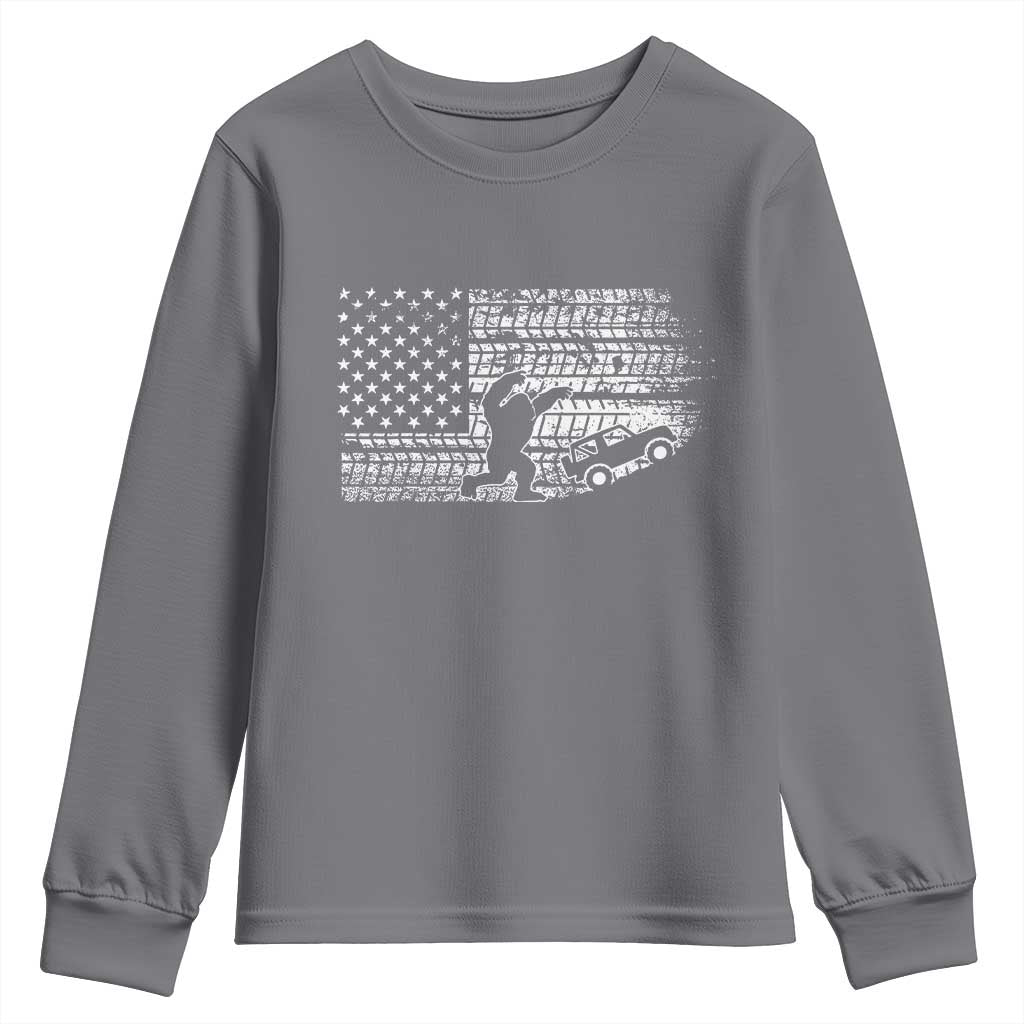 Bigfoot Offroad Car Youth Sweatshirt Retro Sasquatch 4x4 UTV ATV Funny American Flag TS10 Charcoal Print Your Wear