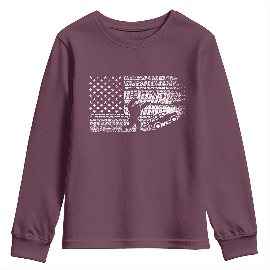 Bigfoot Offroad Car Youth Sweatshirt Retro Sasquatch 4x4 UTV ATV Funny American Flag TS10 Maroon Print Your Wear