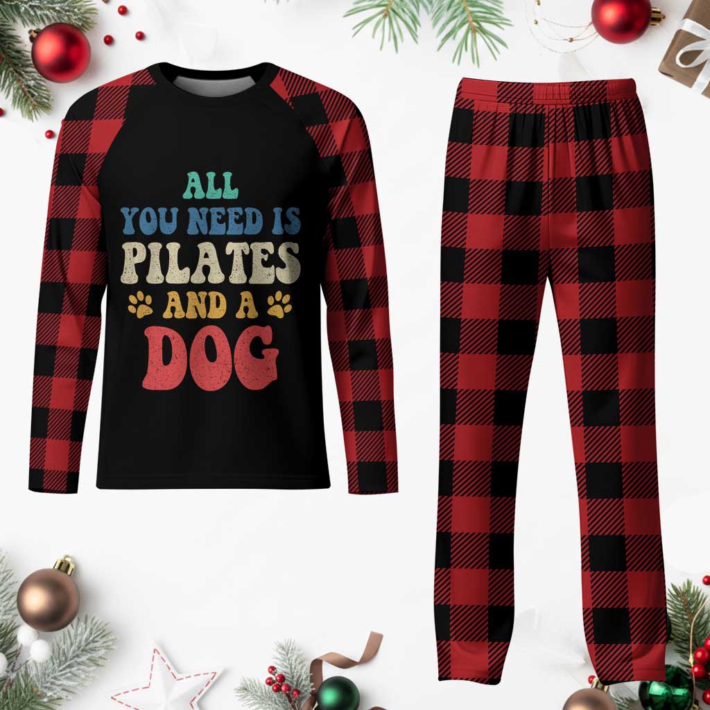 Funny Pilates Dog Lover Plaid Pajama Set Retro All You Need Is Pilates And A Dog TS10 Buffalo Plaid Print Your Wear