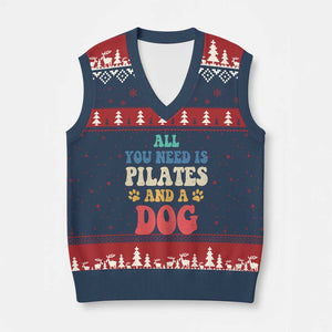 Funny Pilates Dog Lover V-Neck Knit Sweater Vest Retro All You Need Is Pilates And A Dog TS10 Navy Red Print Your Wear