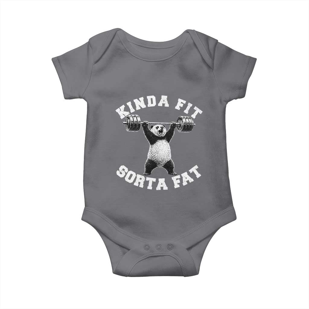 Funny Gym Baby Onesie Kinda Fit Sorta Fat Panda Weightlifting Workout TS10 Charcoal Print Your Wear