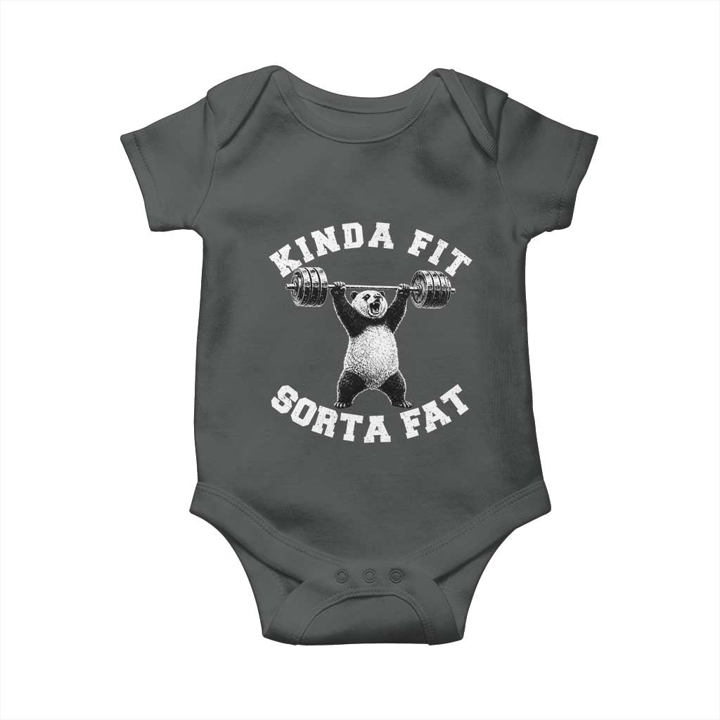 Funny Gym Baby Onesie Kinda Fit Sorta Fat Panda Weightlifting Workout TS10 Dark Heather Print Your Wear
