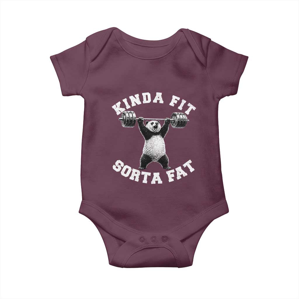 Funny Gym Baby Onesie Kinda Fit Sorta Fat Panda Weightlifting Workout TS10 Maroon Print Your Wear