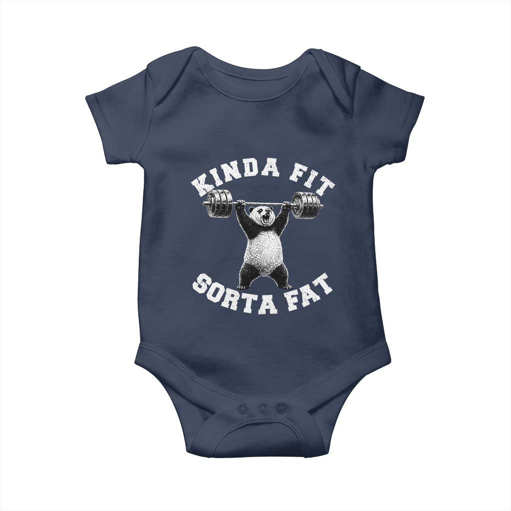 Funny Gym Baby Onesie Kinda Fit Sorta Fat Panda Weightlifting Workout TS10 Navy Print Your Wear