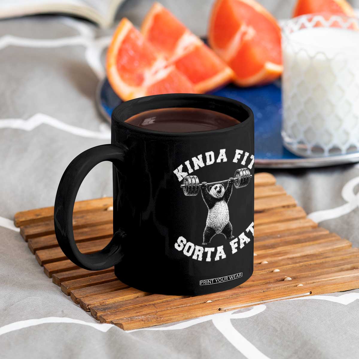 Funny Gym Coffee Mug Kinda Fit Sorta Fat Panda Weightlifting Workout TS10 Print Your Wear