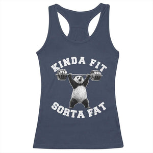 Funny Gym Racerback Tank Top Kinda Fit Sorta Fat Panda Weightlifting Workout TS10 Navy Print Your Wear