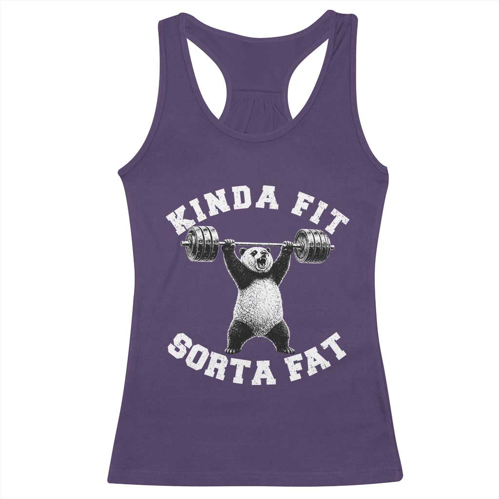 Funny Gym Racerback Tank Top Kinda Fit Sorta Fat Panda Weightlifting Workout TS10 Purple Print Your Wear
