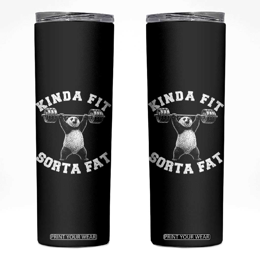 Funny Gym Skinny Tumbler Kinda Fit Sorta Fat Panda Weightlifting Workout TS10 Black Print Your Wear