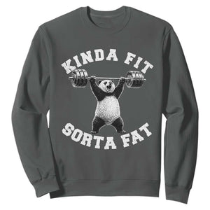 Funny Gym Sweatshirt Kinda Fit Sorta Fat Panda Weightlifting Workout TS10 Dark Heather Print Your Wear