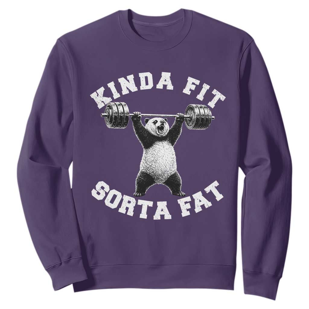 Funny Gym Sweatshirt Kinda Fit Sorta Fat Panda Weightlifting Workout TS10 Purple Print Your Wear