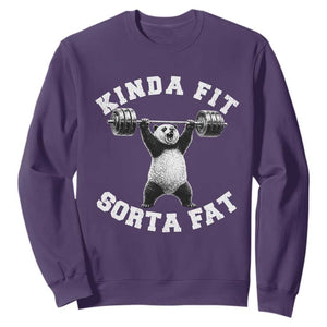 Funny Gym Sweatshirt Kinda Fit Sorta Fat Panda Weightlifting Workout TS10 Purple Print Your Wear