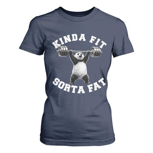Funny Gym T Shirt For Women Kinda Fit Sorta Fat Panda Weightlifting Workout TS10 Navy Print Your Wear