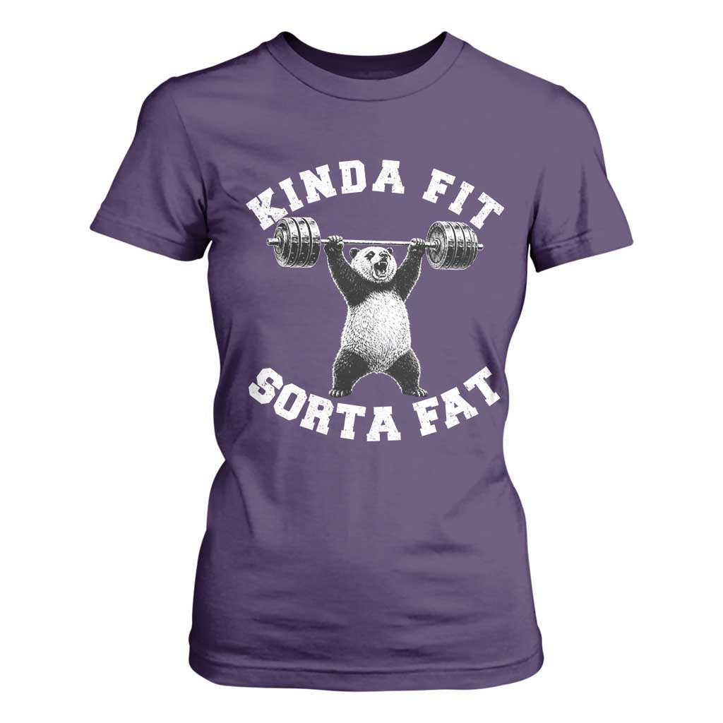 Funny Gym T Shirt For Women Kinda Fit Sorta Fat Panda Weightlifting Workout TS10 Purple Print Your Wear