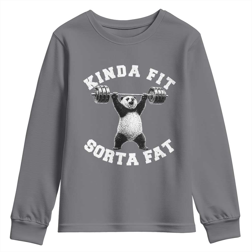 Funny Gym Youth Sweatshirt Kinda Fit Sorta Fat Panda Weightlifting Workout TS10 Charcoal Print Your Wear