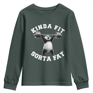 Funny Gym Youth Sweatshirt Kinda Fit Sorta Fat Panda Weightlifting Workout TS10 Dark Forest Green Print Your Wear