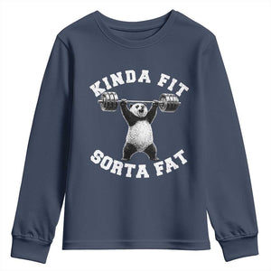 Funny Gym Youth Sweatshirt Kinda Fit Sorta Fat Panda Weightlifting Workout TS10 Navy Print Your Wear