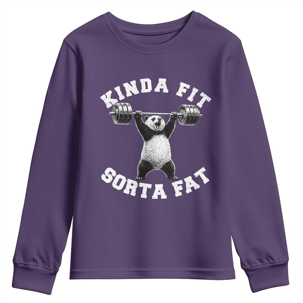 Funny Gym Youth Sweatshirt Kinda Fit Sorta Fat Panda Weightlifting Workout TS10 Purple Print Your Wear