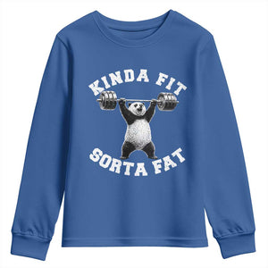 Funny Gym Youth Sweatshirt Kinda Fit Sorta Fat Panda Weightlifting Workout TS10 Royal Blue Print Your Wear