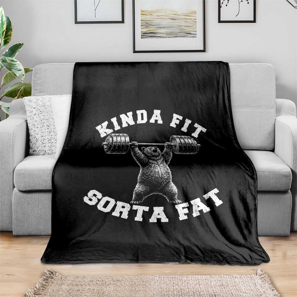 Funny Gym Throw Blanket Kinda Fit Sorta Fat Bear Weightlifting Workout TS10 Print Your Wear