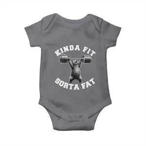 Funny Gym Baby Onesie Kinda Fit Sorta Fat Bear Weightlifting Workout TS10 Charcoal Print Your Wear