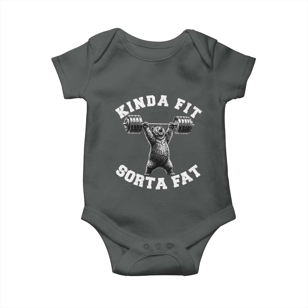 Funny Gym Baby Onesie Kinda Fit Sorta Fat Bear Weightlifting Workout TS10 Dark Heather Print Your Wear