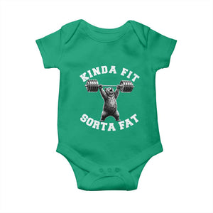 Funny Gym Baby Onesie Kinda Fit Sorta Fat Bear Weightlifting Workout TS10 Irish Green Print Your Wear