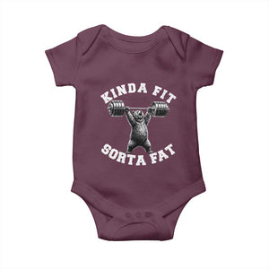 Funny Gym Baby Onesie Kinda Fit Sorta Fat Bear Weightlifting Workout TS10 Maroon Print Your Wear
