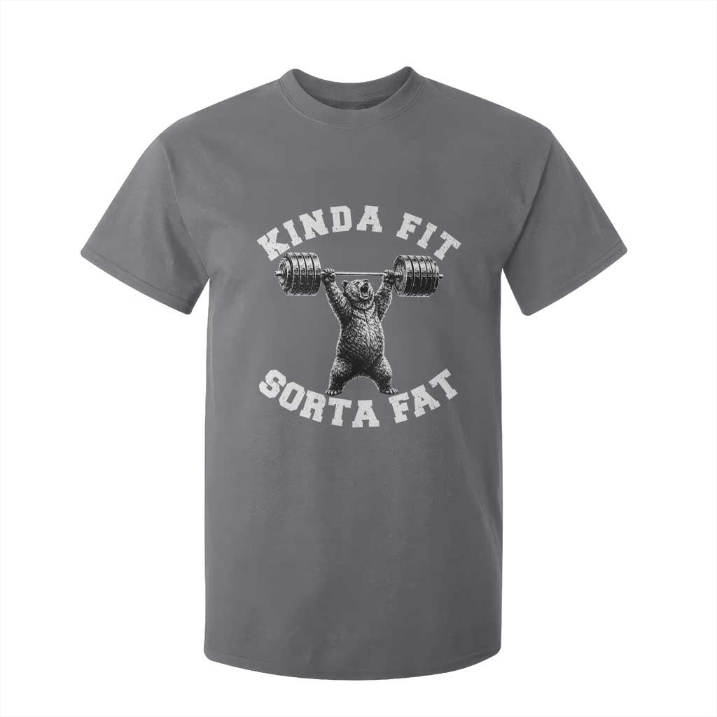 Funny Gym T Shirt For Kid Kinda Fit Sorta Fat Bear Weightlifting Workout TS10 Charcoal Print Your Wear