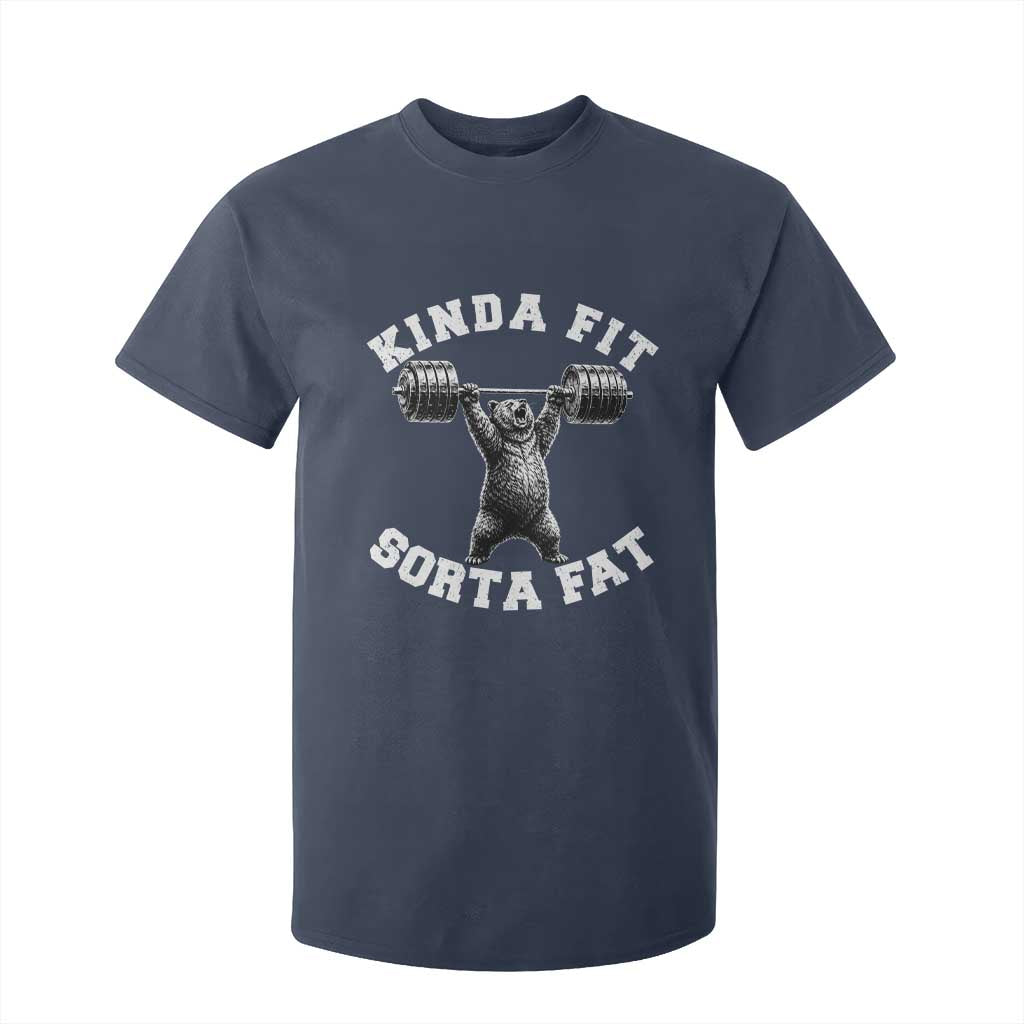 Funny Gym T Shirt For Kid Kinda Fit Sorta Fat Bear Weightlifting Workout TS10 Navy Print Your Wear