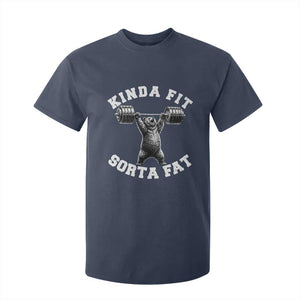 Funny Gym T Shirt For Kid Kinda Fit Sorta Fat Bear Weightlifting Workout TS10 Navy Print Your Wear