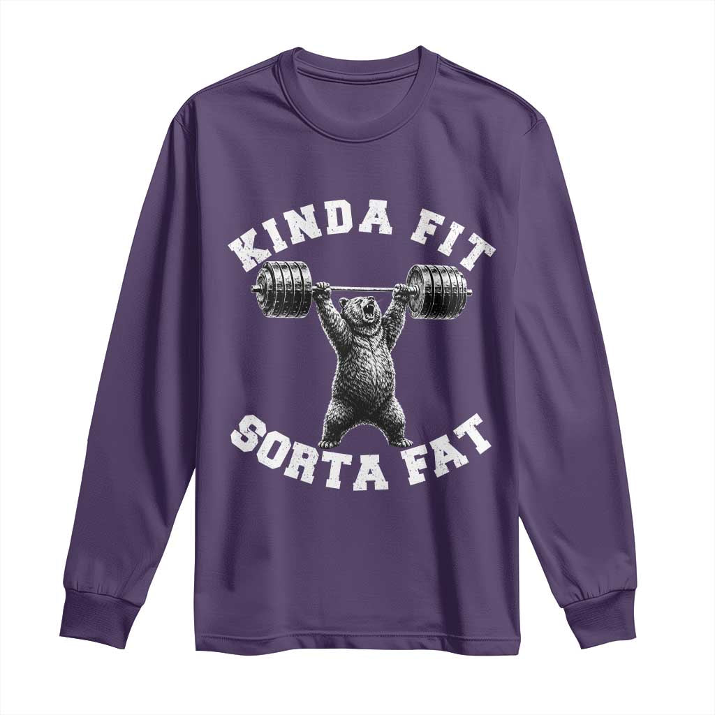 Funny Gym Long Sleeve Shirt Kinda Fit Sorta Fat Bear Weightlifting Workout TS10 Purple Print Your Wear