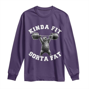 Funny Gym Long Sleeve Shirt Kinda Fit Sorta Fat Bear Weightlifting Workout TS10 Purple Print Your Wear