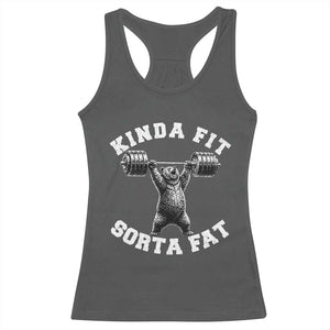 Funny Gym Racerback Tank Top Kinda Fit Sorta Fat Bear Weightlifting Workout TS10 Dark Heather Print Your Wear