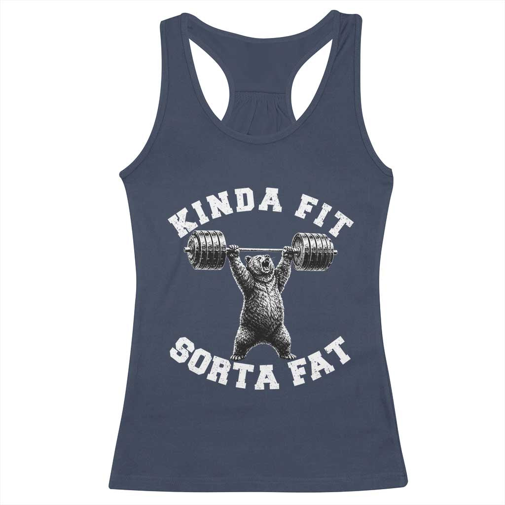 Funny Gym Racerback Tank Top Kinda Fit Sorta Fat Bear Weightlifting Workout TS10 Navy Print Your Wear